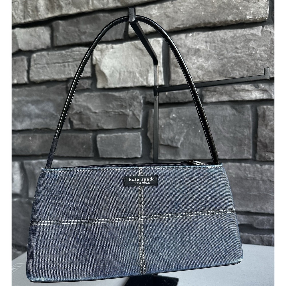 Vintage Y2K Kate Spade Denim Blue Jean Top Handle Baguette Shoulder Bag Purse